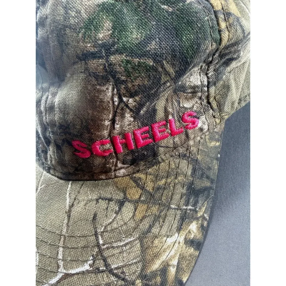 SCHEELS Ladies Fit Realtree Camo Adjustable Baseball Hat Pink Logo Outdoor Cap